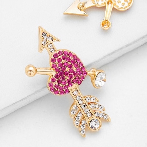 Rhinestoned Cupid Earrings - Picture 2 of 5